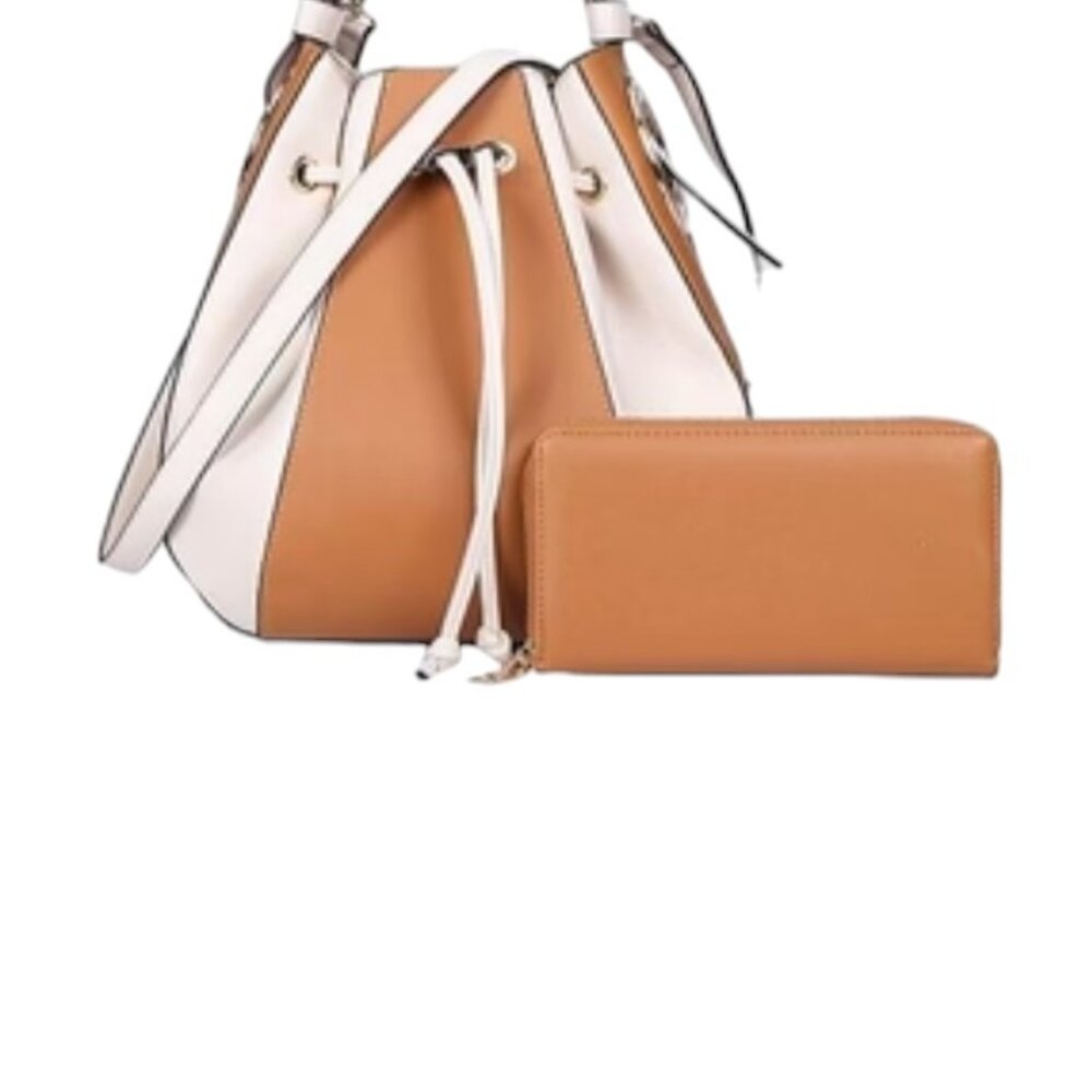 Womens Ally Two Tone Hobo Bucket Bag with matching wallet NWT